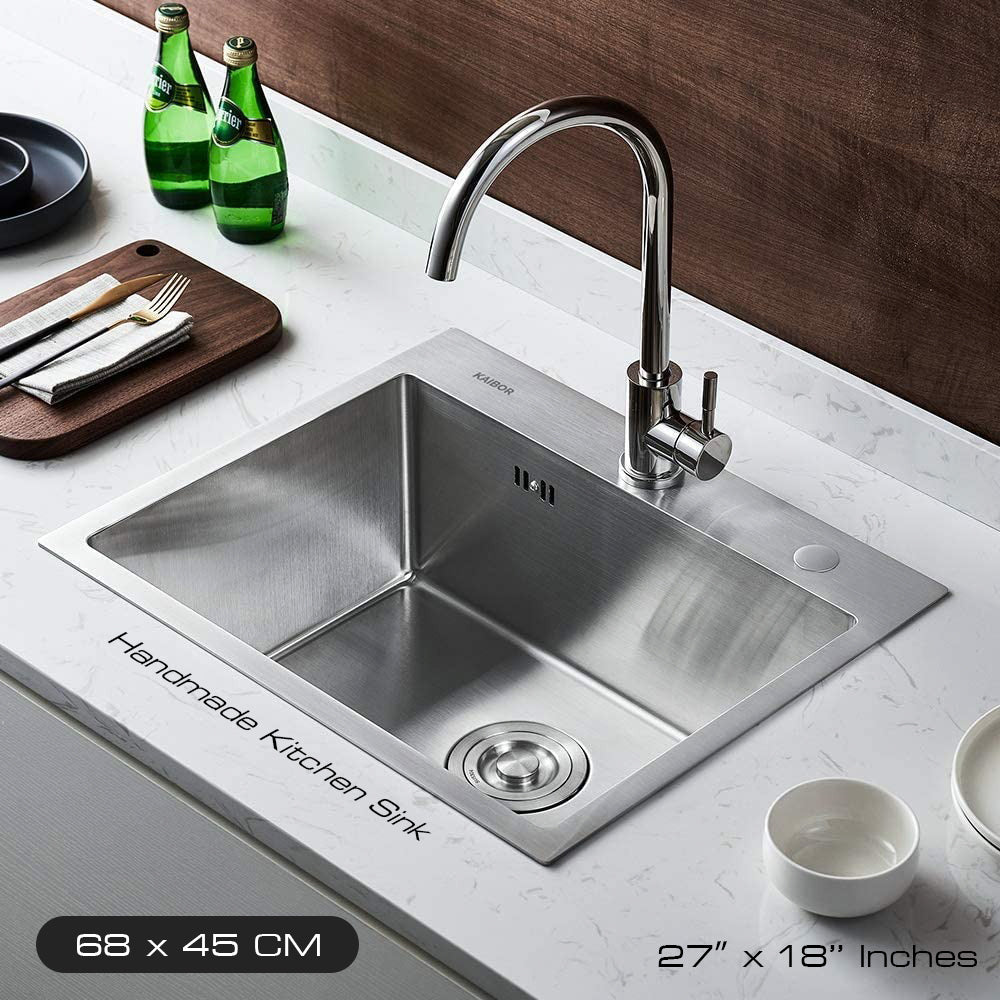 22x18 Handmade Kitchen Sink Stainless Steel 5545 – Single Bowl with Drain & Rinse Basket