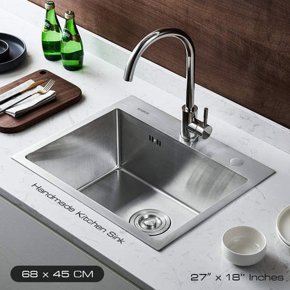 22x18 Handmade Kitchen Sink Stainless Steel 5545 – Single Bowl with Drain & Rinse Basket