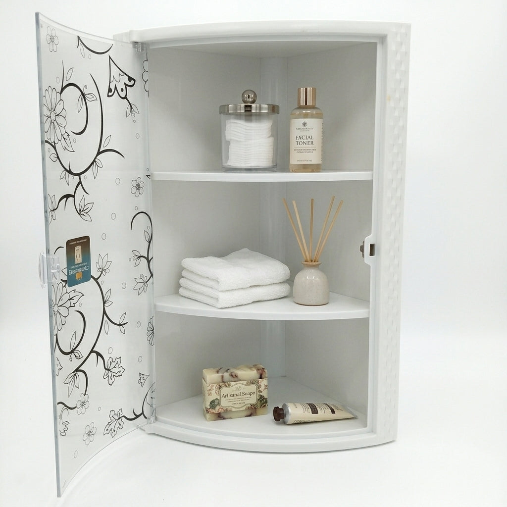 Galaxy Wall Mounted Plastic Decore Bathroom Cabinet | Washroom Storage Shelf Organizer – White & Multi Colors
