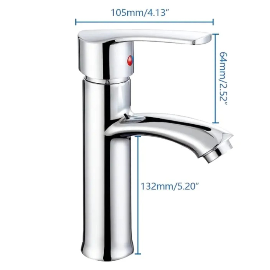 Silver Chrome Bathroom Basin Mixer Faucet | Single Handle Hot & Cold Washbasin Tap