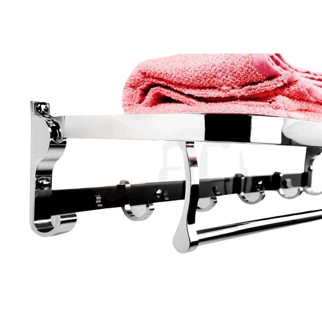 Double Towel Rack 60CM | Wall Mounted Space Aluminum Bathroom Towel Holder – 5 Hooks, 30KG Capacity