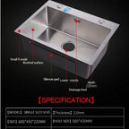 24x18 Inch Handmade Kitchen Sink – 304 Stainless Steel Single Bowl with Drain & Rinse Basket
