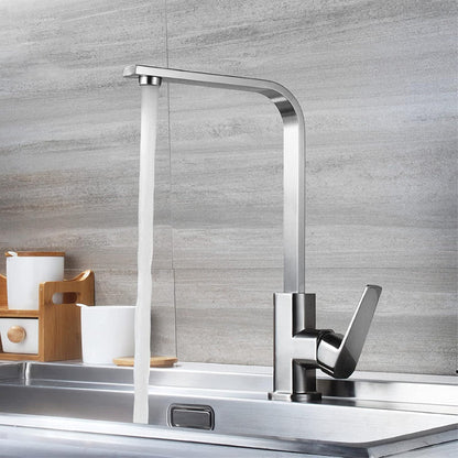 Premium 14-Inch L-Shape Stainless Steel Kitchen Faucet | Hot & Cold 360° Rotating Mixer Tap – Brushed Chrome, Single Hole