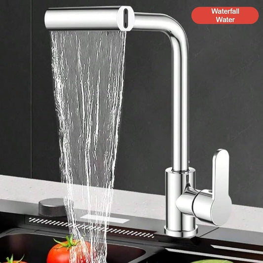 Waterfall Kitchen Faucet with Pull Down Sprayer | 3-Mode 360° Swivel Stainless Steel Sink Mixer Tap