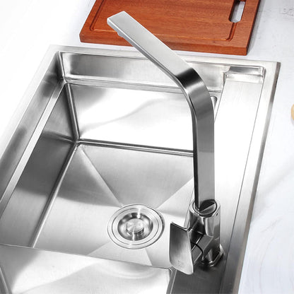 Premium 14-Inch L-Shape Stainless Steel Kitchen Faucet | Hot & Cold 360° Rotating Mixer Tap – Brushed Chrome, Single Hole