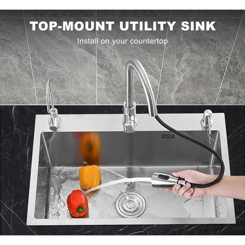 20x16 Handmade Kitchen Sink Stainless Steel 5040 – Single Bowl with Drain & Rinse Basket