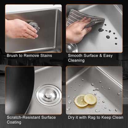 20x16 Handmade Kitchen Sink Stainless Steel 5040 – Single Bowl with Drain & Rinse Basket
