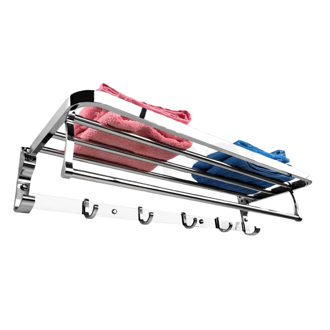 Double Towel Rack 60CM | Wall Mounted Space Aluminum Bathroom Towel Holder – 5 Hooks, 30KG Capacity