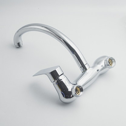 Glossy Chrome Wall Mounted Sink Mixer Tap | Hot & Cold Single Lever Kitchen Faucet with Swivel Spout