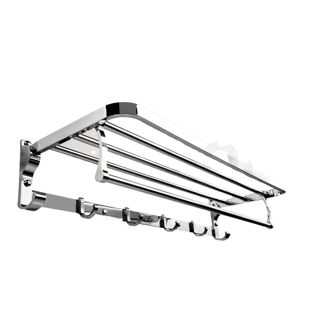 Double Towel Rack 60CM | Wall Mounted Space Aluminum Bathroom Towel Holder – 5 Hooks, 30KG Capacity