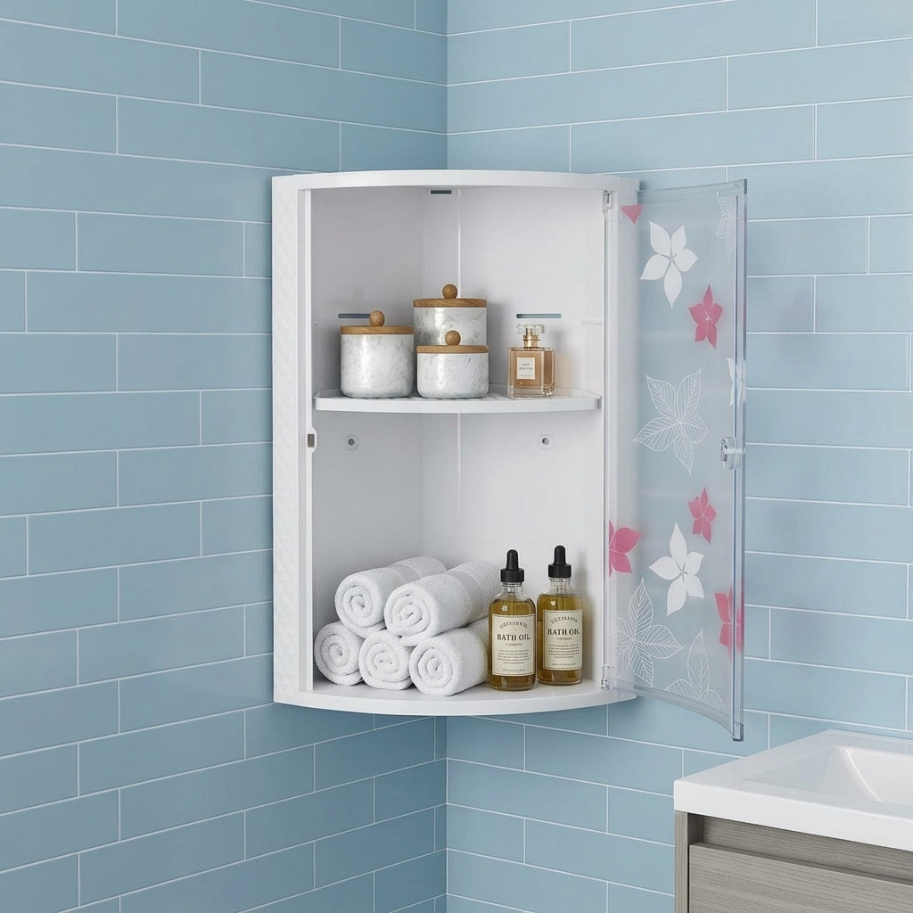 Galaxy Wall Mounted Plastic Decore Bathroom Cabinet | Washroom Storage Shelf Organizer – White & Multi Colors