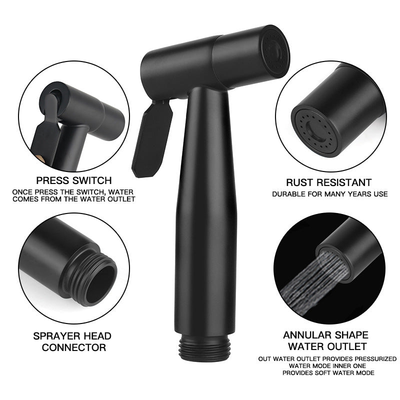 Matte Black Handheld Bidet Spray Gun | Stainless Steel Toilet & Bathroom Sprayer with Adjustable Flow & Pause Function