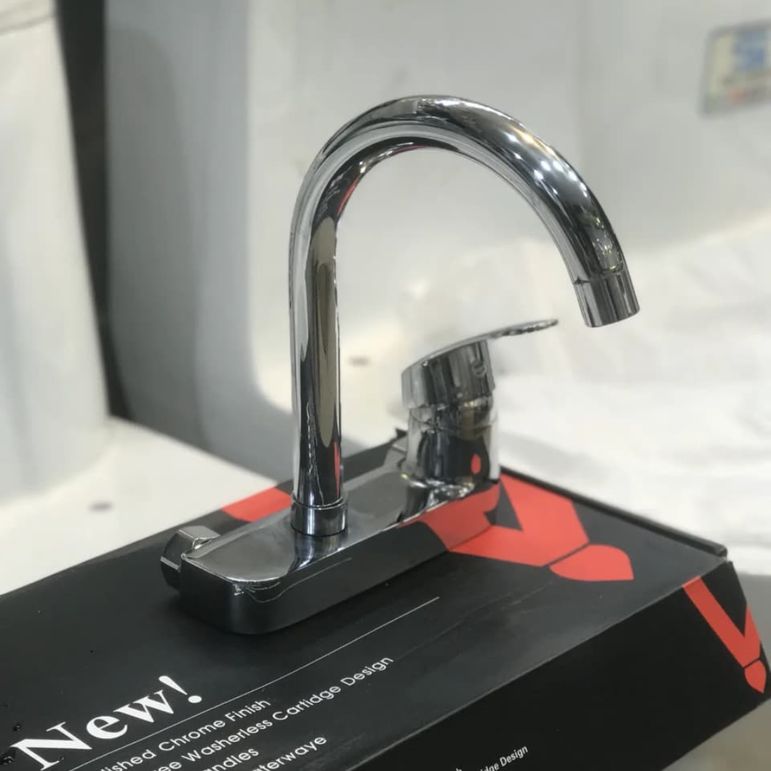 Chrome Wall Mounted Sink Mixer Tap | Hot & Cold Single Lever Kitchen Faucet with 360° Swivel