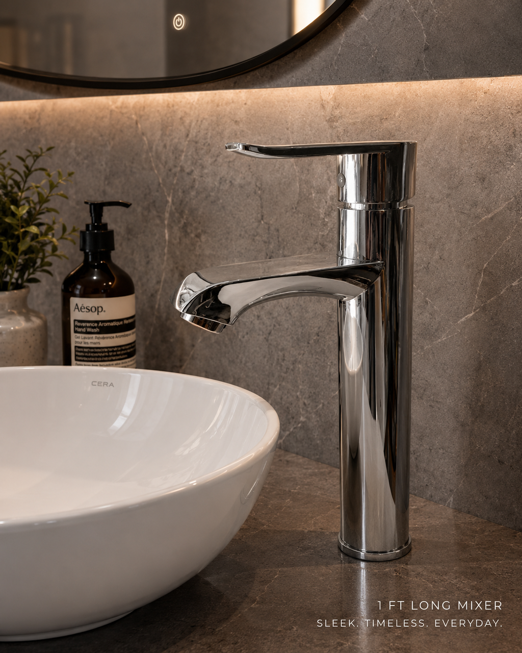 Premium Tall Chrome Vanity Basin Mixer Tap | Single Lever Hot & Cold Bathroom Faucet (30.5 cm)