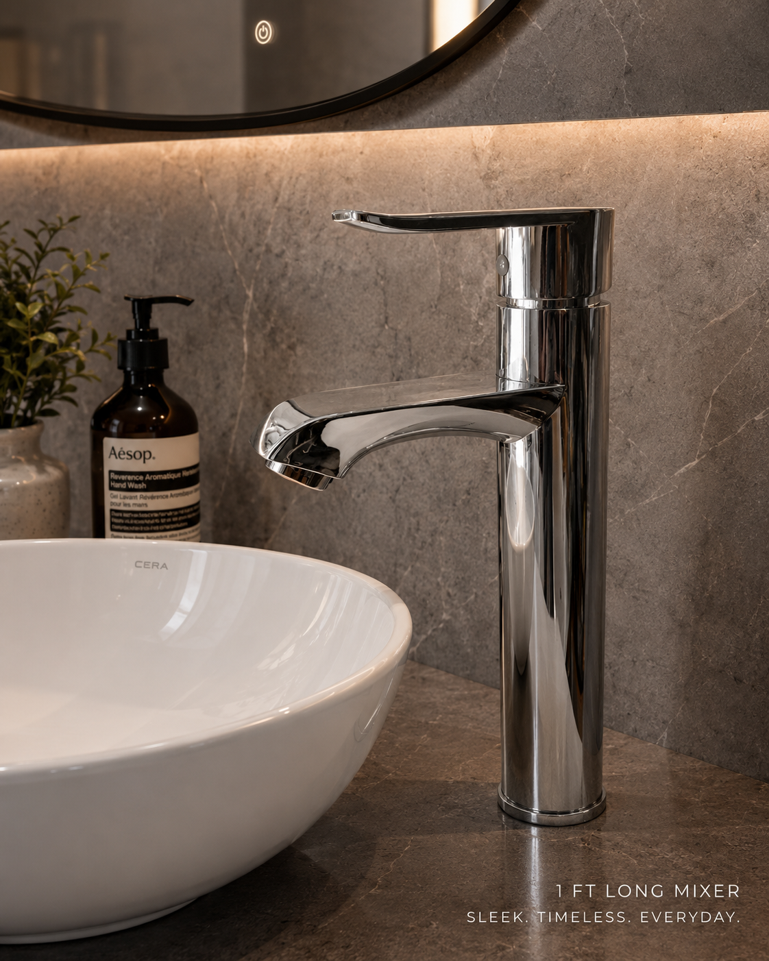 Premium Tall Chrome Vanity Basin Mixer Tap | Single Lever Hot & Cold Bathroom Faucet (30.5 cm)