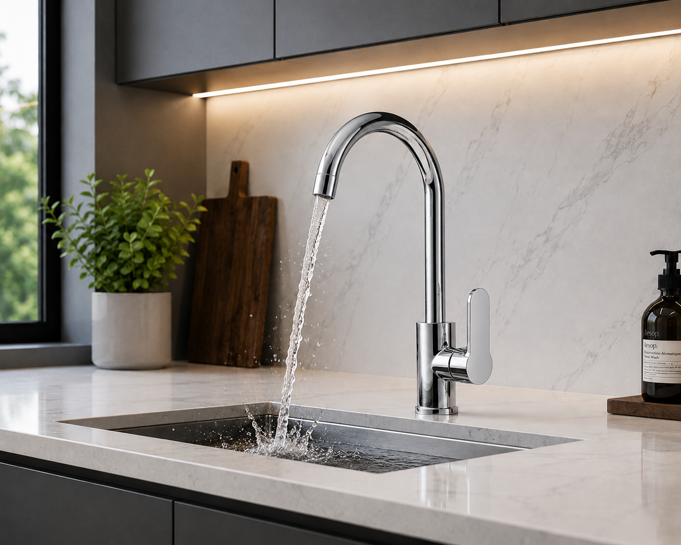 Modern Chrome High-Arc Kitchen Sink Mixer Tap | Single Handle 360° Swivel Hot & Cold Faucet