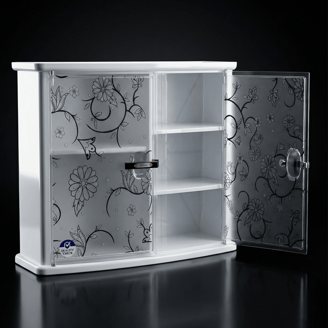 Wall Mounted Double Door Plastic Bathroom Cabinet | Waterproof Storage Organizer – Multi-Color