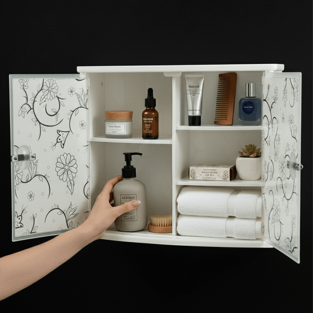 Wall Mounted Double Door Plastic Bathroom Cabinet | Waterproof Storage Organizer – Multi-Color
