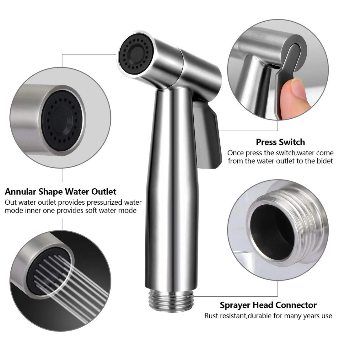 Stainless Steel Handheld Bidet Spray Gun | Toilet & Bathroom Sprayer with Adjustable Flow & Pause Function