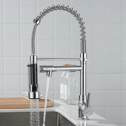 Pull Out Kitchen Faucet Chrome Spring Mixer | Hot & Cold Single Handle Sink Tap