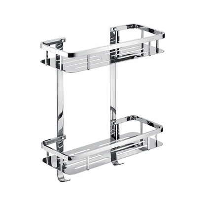 SUS304 Stainless Steel Double Layer Bathroom Shelf | Wall Mounted Storage Rack – 5KG Capacity, Black & Silver