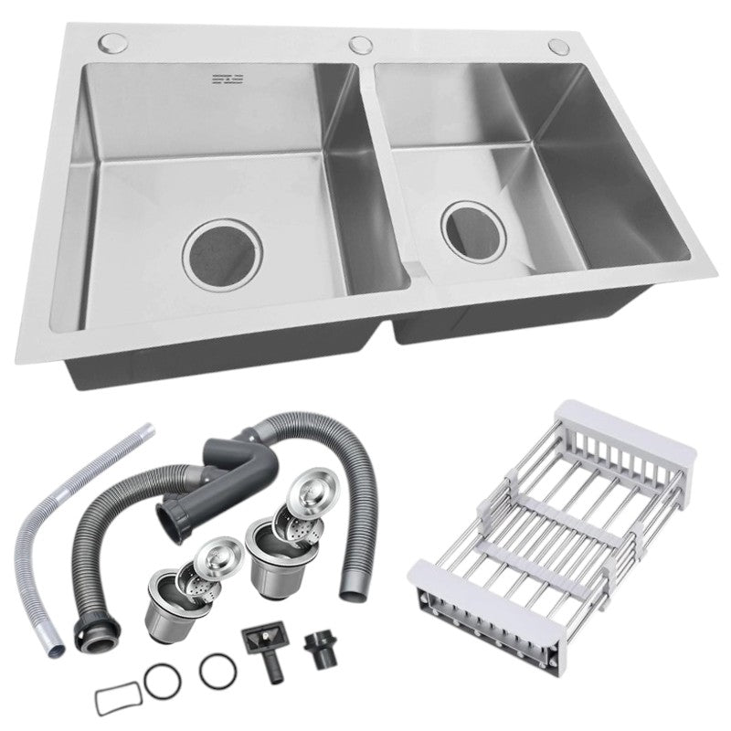 Handmade Double Bowl Kitchen Sink 31×17" | Stainless Steel Undermount & Countertop Sink – Brushed Finish