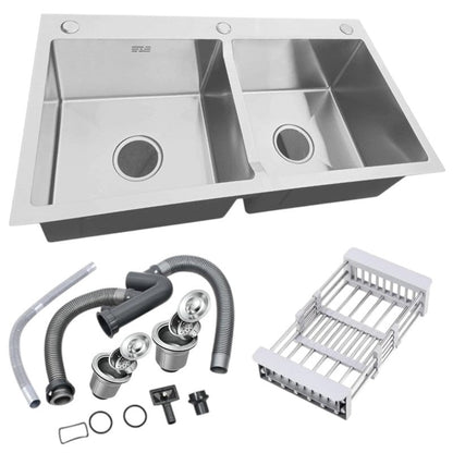 Handmade Double Bowl Kitchen Sink 31×17" | Stainless Steel Undermount & Countertop Sink – Brushed Finish