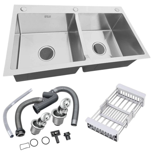 Handmade Double Bowl Kitchen Sink 31×17" | Stainless Steel Undermount & Countertop Sink – Brushed Finish