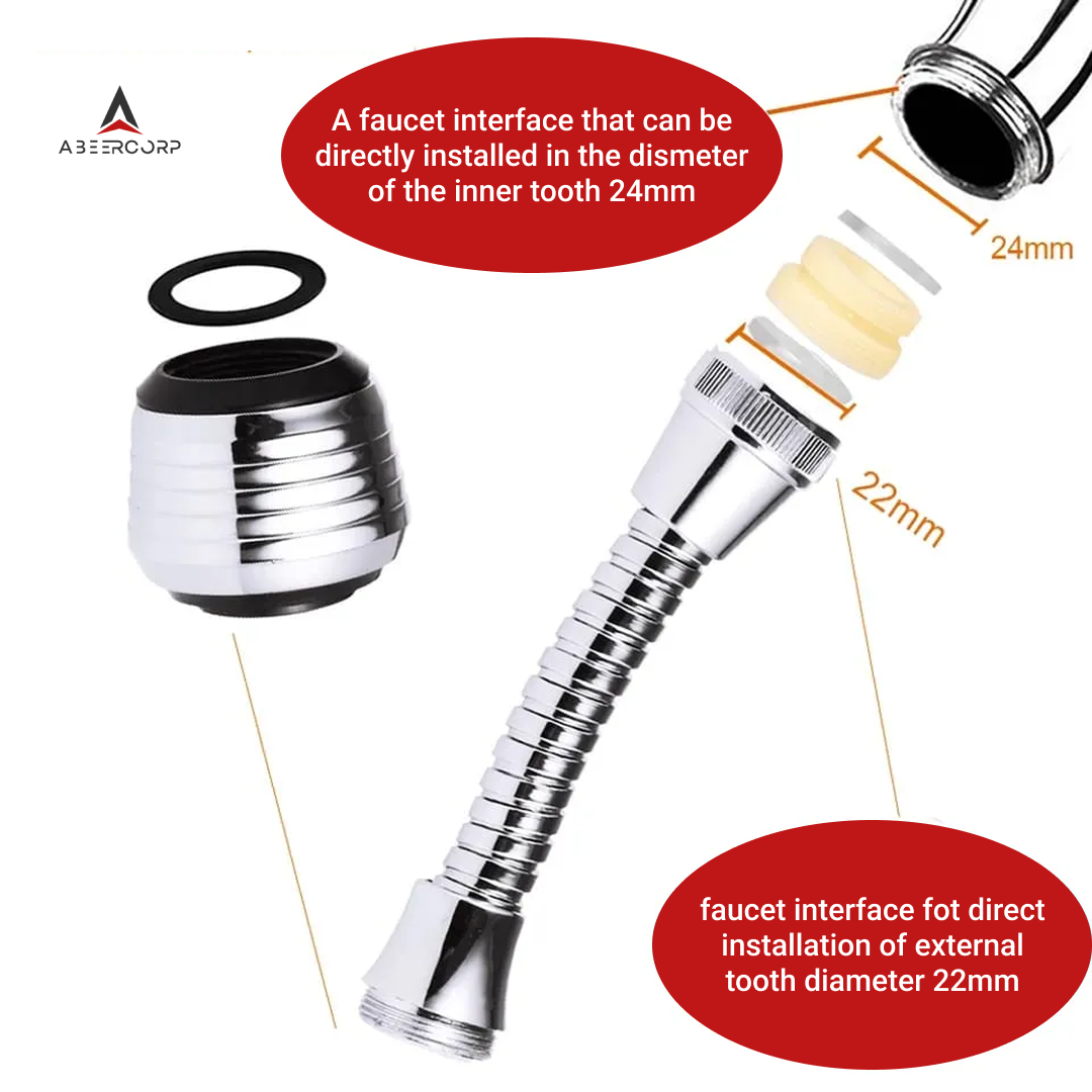 Turbo Flex 360° Flexible Faucet Sprayer | Stainless Steel Rotating Tap Extension for Kitchen & Bathroom