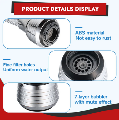 Turbo Flex 360° Flexible Faucet Sprayer | Stainless Steel Rotating Tap Extension for Kitchen & Bathroom