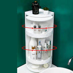 360° Rotating Corner Cabinet Rack | Waterproof Bathroom & Kitchen Storage Shelf – Drill-Free Wall Mount
