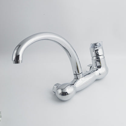 Glossy Chrome Wall Mounted Sink Mixer Tap | Hot & Cold Single Lever Kitchen Faucet with Swivel Spout