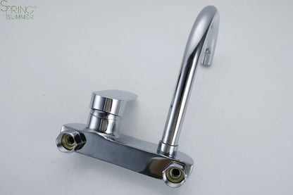 Chrome Wall Mounted Sink Mixer Tap | Hot & Cold Single Lever Kitchen Faucet with 360° Swivel