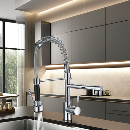 Pull Out Kitchen Faucet Chrome Spring Mixer | Hot & Cold Single Handle Sink Tap