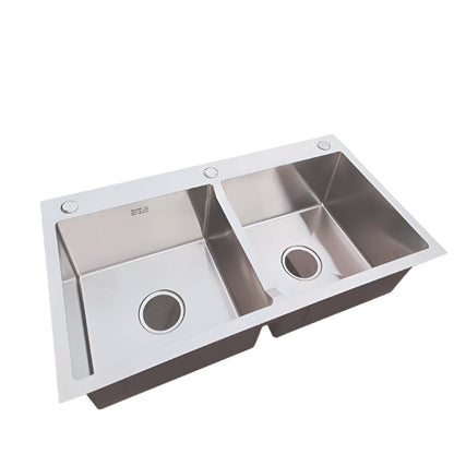 Handmade Double Bowl Kitchen Sink 31×17" | Stainless Steel Undermount & Countertop Sink – Brushed Finish