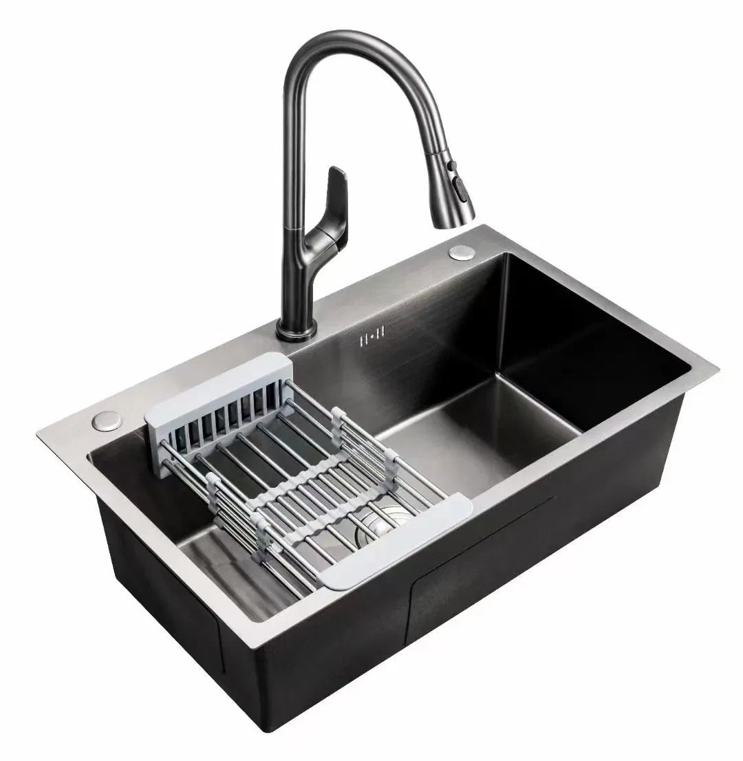 24x18 Handmade Kitchen Sink Stainless Steel 6045 – Single Bowl Sink with Drain & Rinse Basket