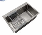 27×18 Inches Handmade Kitchen Sink 6845 | 304 Stainless Steel | Single Bowl | Drain + Rinse Basket