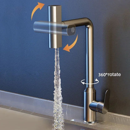 Waterfall Kitchen Faucet with Pull Down Sprayer | 3-Mode 360° Swivel Stainless Steel Sink Mixer Tap