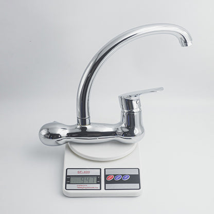 Glossy Chrome Wall Mounted Sink Mixer Tap | Hot & Cold Single Lever Kitchen Faucet with Swivel Spout