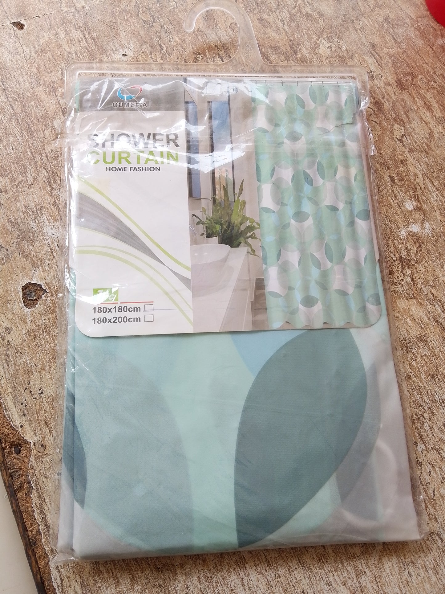 Aqua Ombre Leaves Textured Fabric Shower Curtain Set | 70"×72" Bathroom Curtain with 12 Metal Rings – Machine Washable