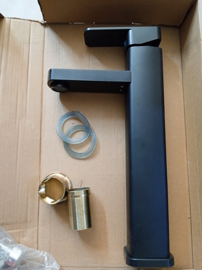 Matte Black Tall Basin Mixer Tap | Single Lever Hot & Cold Bathroom Faucet – Solid Brass, Deck Mounted