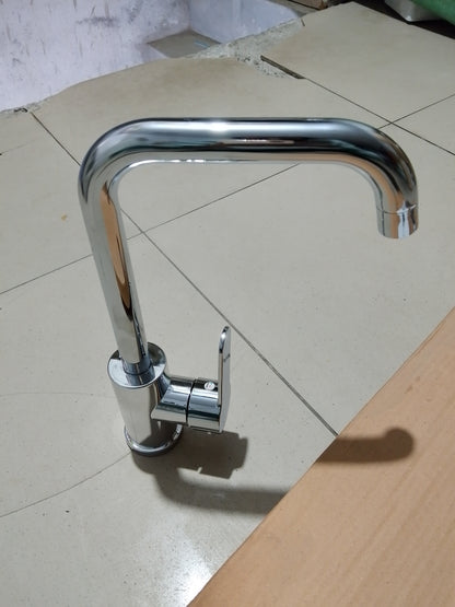 Bay Neck Chrome Kitchen Mixer Faucet | Hot & Cold Single Handle Sink Tap – PVC Body, Deck Mounted
