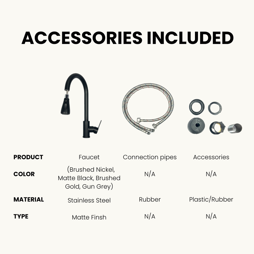 SUS 304 High Arc Pull-Out Kitchen Faucet | 360° Swivel Hot & Cold Mixer Tap – Silver, Black, Gold & Gun Grey