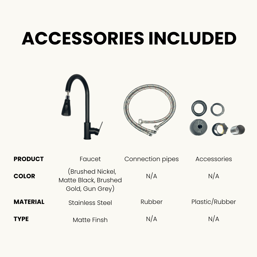 SUS 304 High Arc Pull-Out Kitchen Faucet | 360° Swivel Hot & Cold Mixer Tap – Silver, Black, Gold & Gun Grey