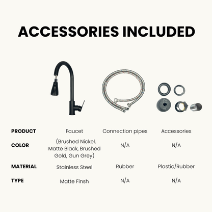 SUS 304 High Arc Pull-Out Kitchen Faucet | 360° Swivel Hot & Cold Mixer Tap – Silver, Black, Gold & Gun Grey
