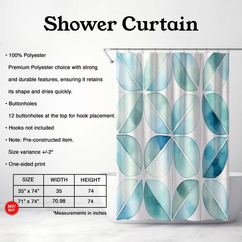 Aqua Ombre Leaves Textured Fabric Shower Curtain Set | 70"×72" Bathroom Curtain with 12 Metal Rings – Machine Washable
