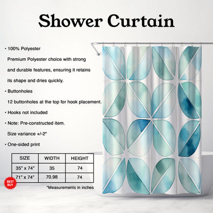 Aqua Ombre Leaves Textured Fabric Shower Curtain Set | 70"×72" Bathroom Curtain with 12 Metal Rings – Machine Washable