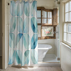 Aqua Ombre Leaves Textured Fabric Shower Curtain Set | 70"×72" Bathroom Curtain with 12 Metal Rings – Machine Washable