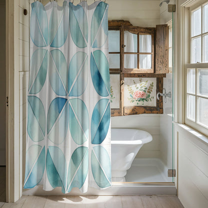 Aqua Ombre Leaves Textured Fabric Shower Curtain Set | 70"×72" Bathroom Curtain with 12 Metal Rings – Machine Washable