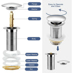 4 Inch Chrome Push Waste Pop-Up Drain | Bathroom Basin & Vanity Sink Waste